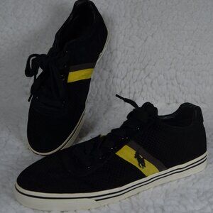 Polo Ralph Lauren Hanford II Sneakers black w yellow stripe Men's 8 women's 9.5